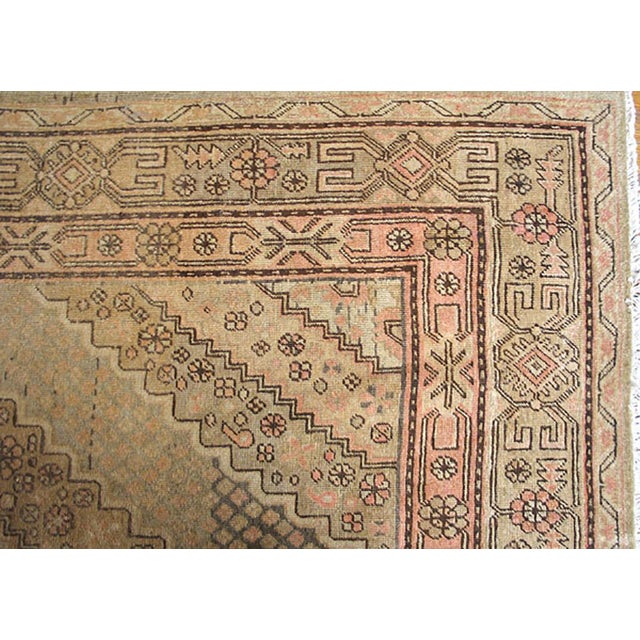 1930s Tan Ecru Diamond Antique Central Asian Khotan Rug 6'9" X 12'9" Handknotted Wool Carpet For Sale In New York - Image 6 of 6