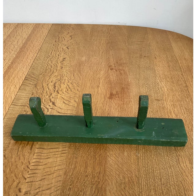 Antique Rustic Wooden Peg Hook in Green For Sale - Image 4 of 15
