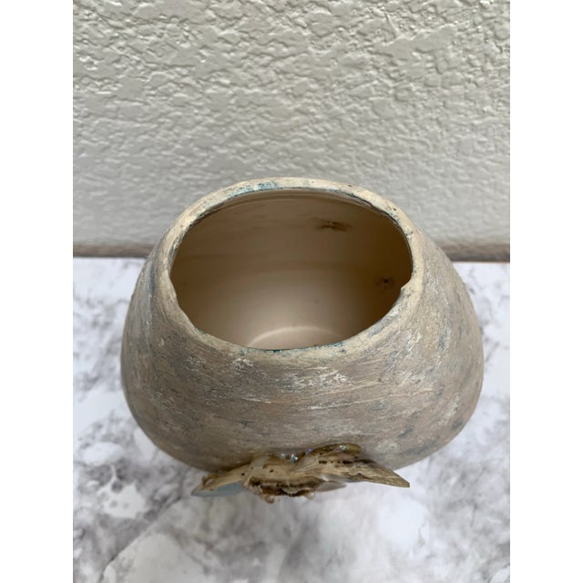 Handcrafted earthy pottery vase with textured finish and mother of pearl shell accents. Upcycled vintage ceramic vase. Do...