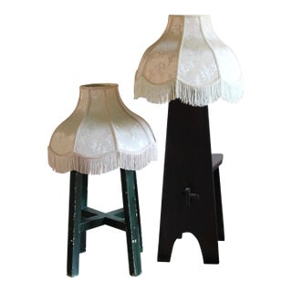 1970s Victorian Revival Pair of Cream Lampshades With Fringe For Sale