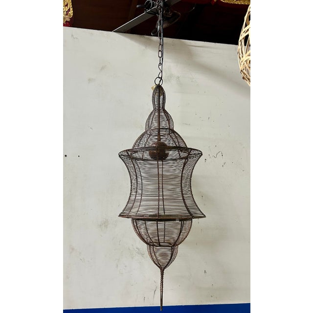 Vintage antique bronze finish wire cage pendant light. No markers mark. Functions, ready to be hardwired. Like new. No...
