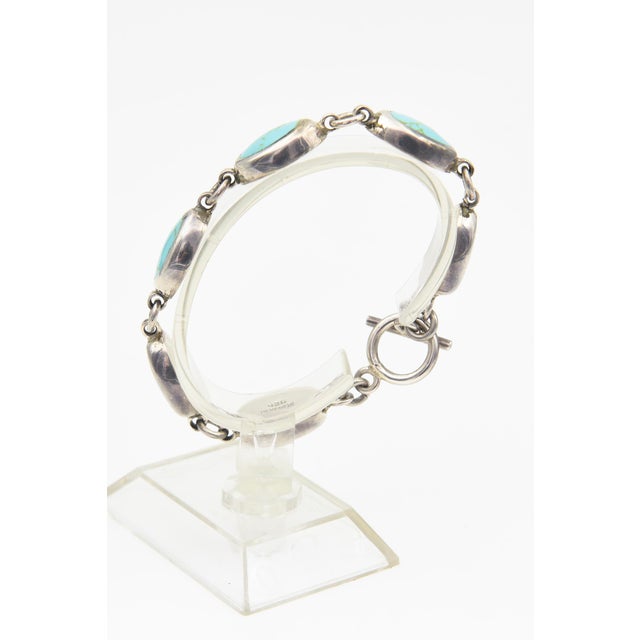 Late 20th Century Mexican Turquoise Sterling Silver Link Bracelet For Sale - Image 12 of 14