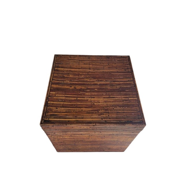 Vintage Pencil Reed Gabriella Crespo Style British Colonial Storage Cube Side Table For Sale In West Palm - Image 6 of 7