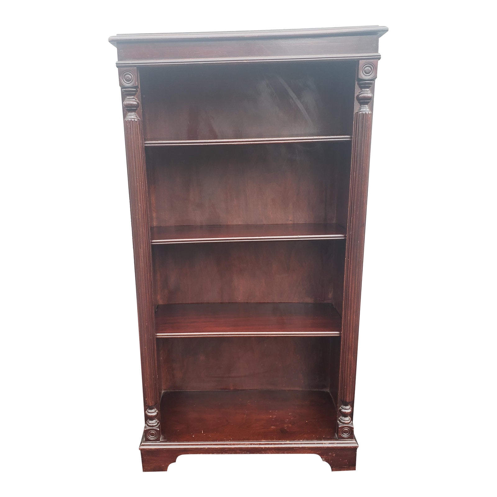1940s Frankson Furniture Mahogany Chippendale 4Tier Narrow Bookcase