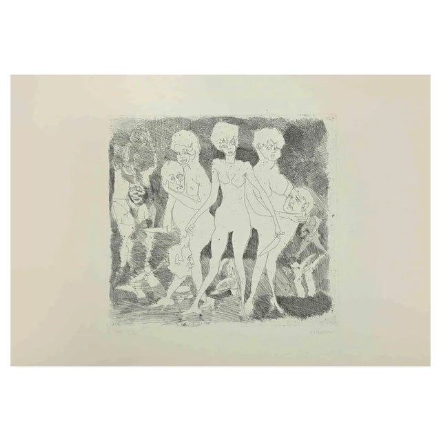 Mino Maccari, Figures, Drypoint, Mid-20th Century For Sale