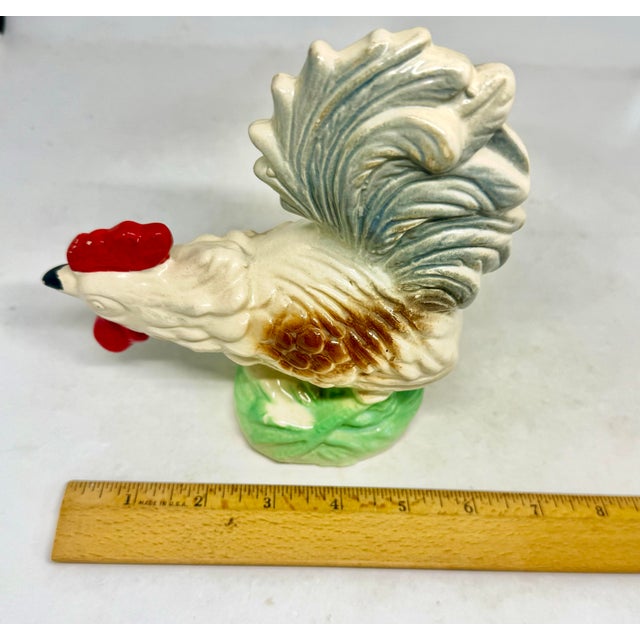 Vintage Hand-Painted Lusterware Ceramic Rooster Figurines From Brazil - A Pair For Sale - Image 10 of 12