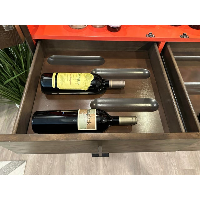 Caracole Caracole the Touch Bar Cabinet/Armoire – Aged Wood & Metal With Burnt Orange Interior and Adjustable Lighting For Sale - Image 4 of 9