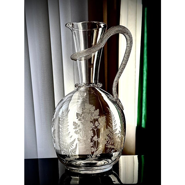 Victorian Etched Glass Amphora Jug with Serpent Handle, 1880s For Sale - Image 16 of 18