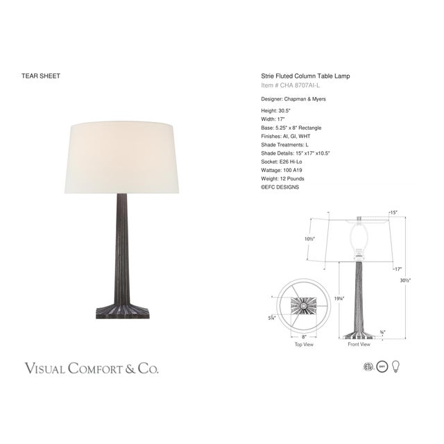 Chapman & Myers by Visual Comfort Signature Strie Fluted Column Table Lamp in Aged Iron with Linen Shade Designer: Chapman...