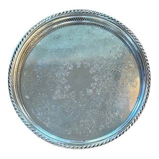Vintage 15.5” Wm Rogers Silver Plate Round Gallery Tray For Sale