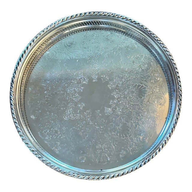 Vintage 15.5” Wm Rogers Silver Plate Round Gallery Tray For Sale