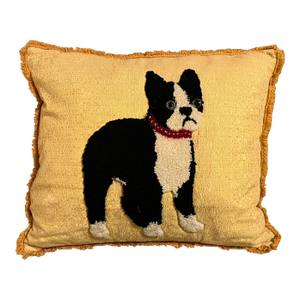 1940's Stumpwork Needlework of a Boston Terrier Fashioned as a Pillow
