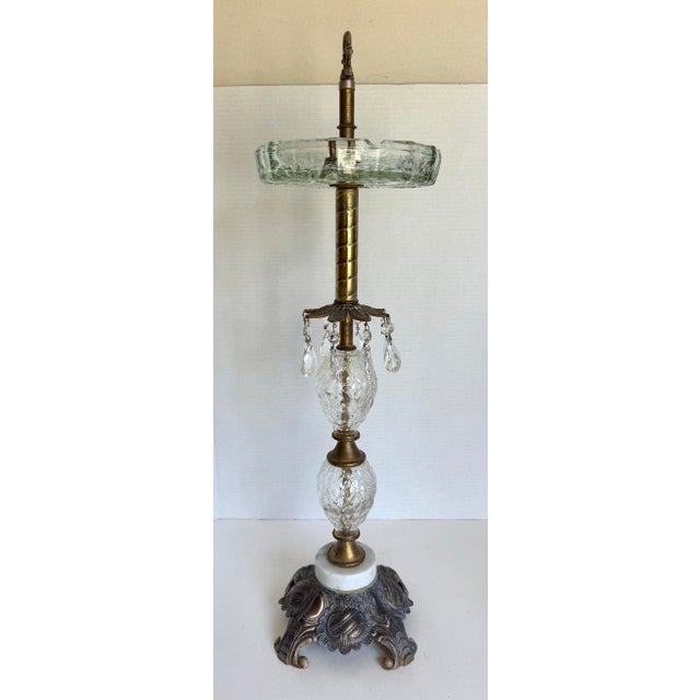 Hollywood Regency Brass & Cut Glass Ashtray Stand With Crystals and Marble Base For Sale - Image 12 of 12
