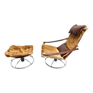 Ake Fribytter for Swedish Designer Nelo Leather Chair & Ottoman For Sale