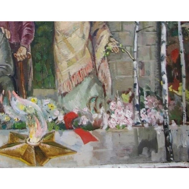 1980s Soviet Era Oil Painting: Ukrainian Artist, War Memorial Scene, 1981 140-184 For Sale - Image 5 of 6
