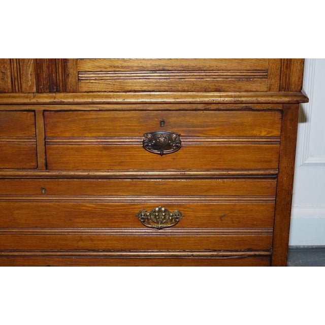 Wood Antique English Victorian Oak Linen Press Wardrobe with Drawers For Sale - Image 7 of 18