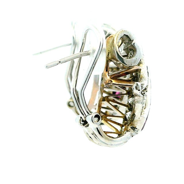 1950s French 1950s 14k White Gold Diamond & Ruby Scroll Earrings, A Pair For Sale - Image 5 of 13
