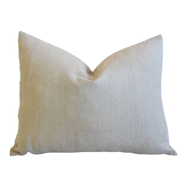 Belgian Taupe Neutral Linen Feather/Down Pillow 24" X 18" For Sale