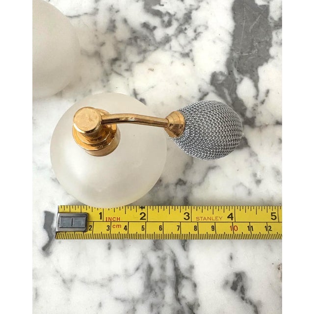 Vintage Waltersperger Frosted Glass and Brass Perfume Bottles With Silvertone Mesh Atomizer (Pair) - France For Sale In New York - Image 6 of 7