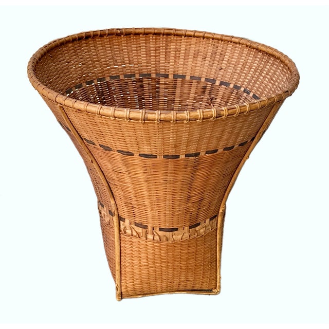 Asian Hand Woven Bamboo, Wicker Decorative Basket For Sale - Image 4 of 12