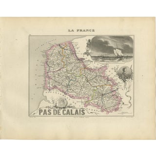 Antique Map of Pas-De-Calais by Vuillemin, 1850 For Sale
