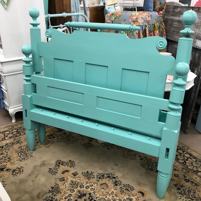 Antique Mint Cannonball Rope Full Headboard and Footboard - 2 Pieces For Sale - Image 11 of 11