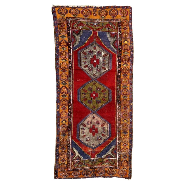Vintage Turkish Distressed Rug, 1930s For Sale