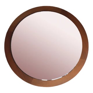 Vintage Minimalist Rouond Wall Mirror with a Teak Frame, 1970s For Sale