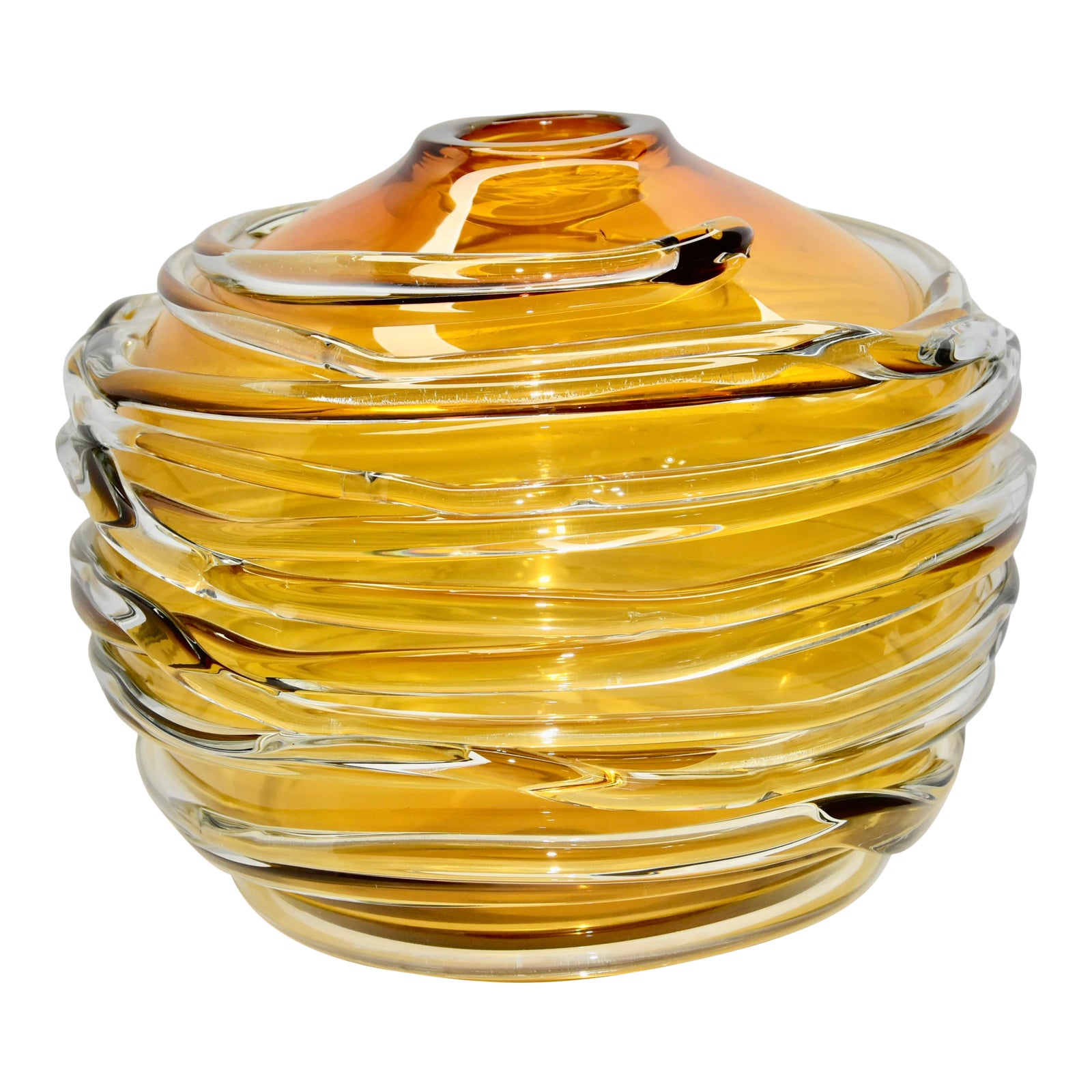 Yellow & Clear Crystal Globe Vase by William Yeoward Chairish