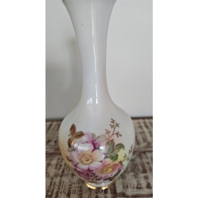 Vintage Schumann Arzberg Germany 8" bud vase in the Wild Rose pattern trimmed in gold