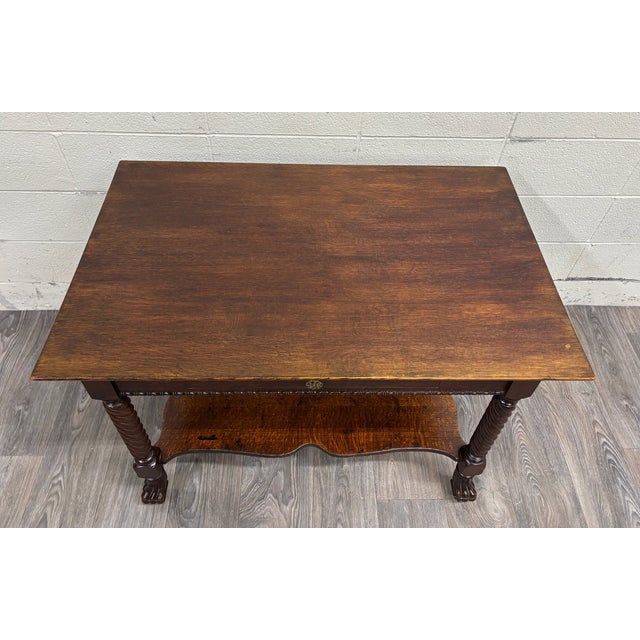 Antique Jacobean Revival Quarter Sawn Tiger Oak Library Sofa Table For Sale - Image 14 of 15