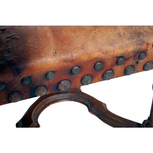 Brown Antique Gentlemans Occasional European Leather Chair For Sale - Image 8 of 9