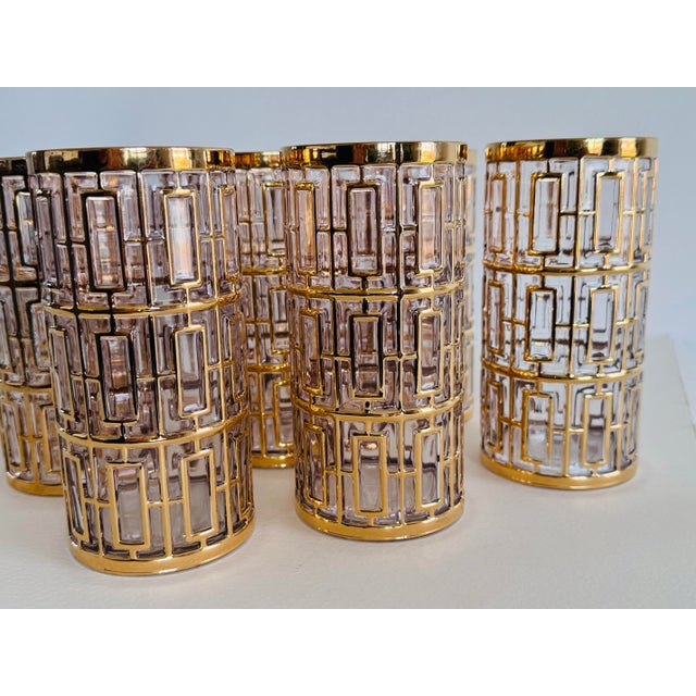 1960s Vintage 1960s Imperial Glass Shoji Trellis 22k Gold Tumblers, Set of 8 For Sale - Image 5 of 8