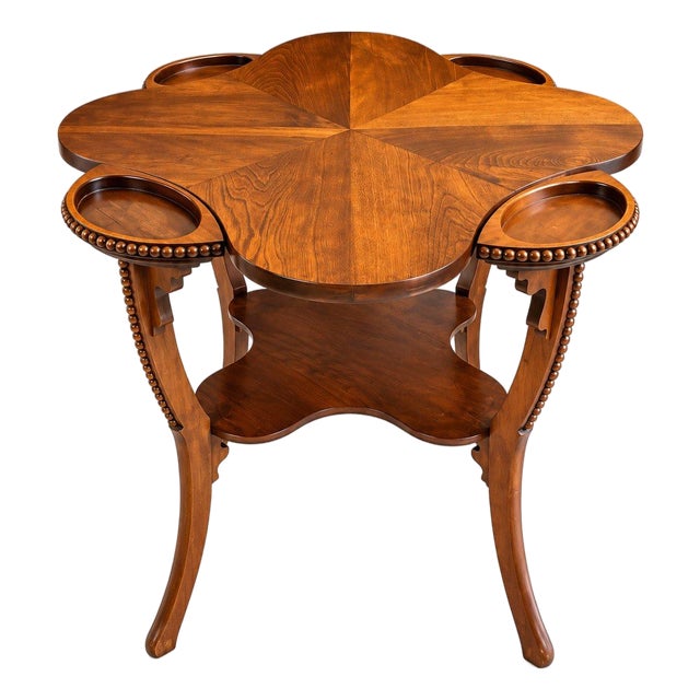 Wooden Art Nouveau Game & Card Poker Table Clover Shaped Top For Sale