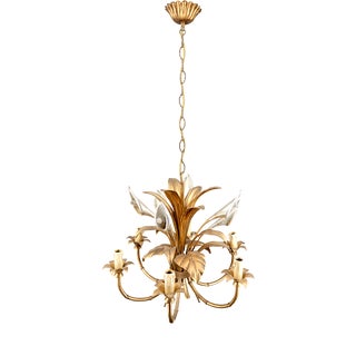 Hollywood Regency Gilt Calla Lily Chandelier attributed to Hans Kögl, 1970s For Sale