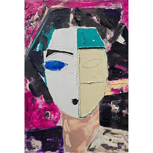 Abstract Abstract Figurative Original Oil Painting 'Portrait of a Woman' | Unframed For Sale - Image 3 of 12