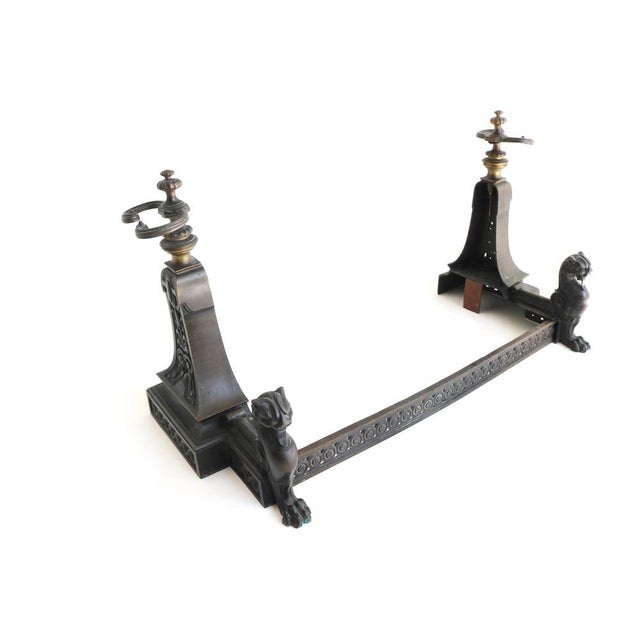Antique French Lion Griffin Fireplace Fender Set with Integrated Tool Holders, 19th Century, Set of 3 For Sale - Image 13 of 13