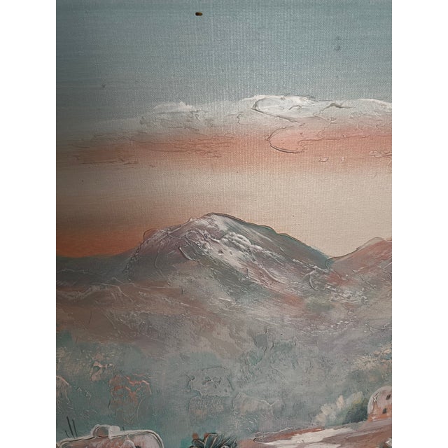 Late 20th Century Large Signed Southwestern Adobe Village Landscape Painting on Canvas For Sale In Las Vegas - Image 6 of 11