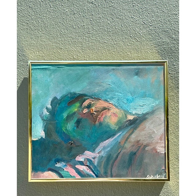 Late 20th Century Vintage Original Painterly Portrait Air Reclining Man For Sale - Image 5 of 12