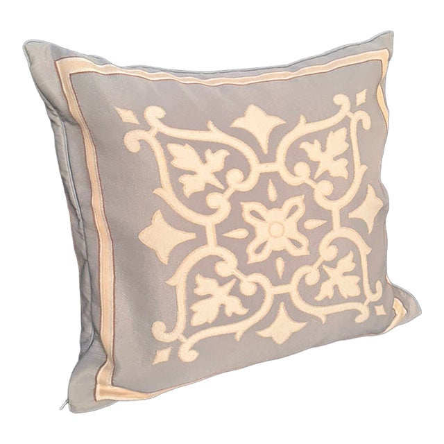 Restoration Hardware Decorative Pillow – Embroidered Linen Accent Cushion For Sale