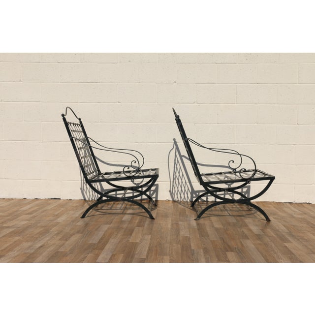 Ebony Pair of 1970s Wrought Iron Folding Patio Chairs by Hervé Baume | Outdoor Armchairs | France For Sale - Image 8 of 18