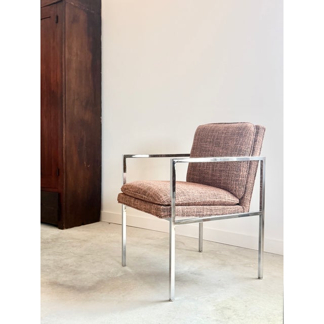 Newly Upholstered Minimalist Milo Baughman-Style Chrome Armchairs, Set of 4 For Sale - Image 14 of 18
