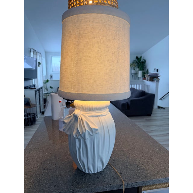 1970s John Dickinson Style Draped Bow Table Lamp in Plaster Finish For Sale - Image 11 of 11