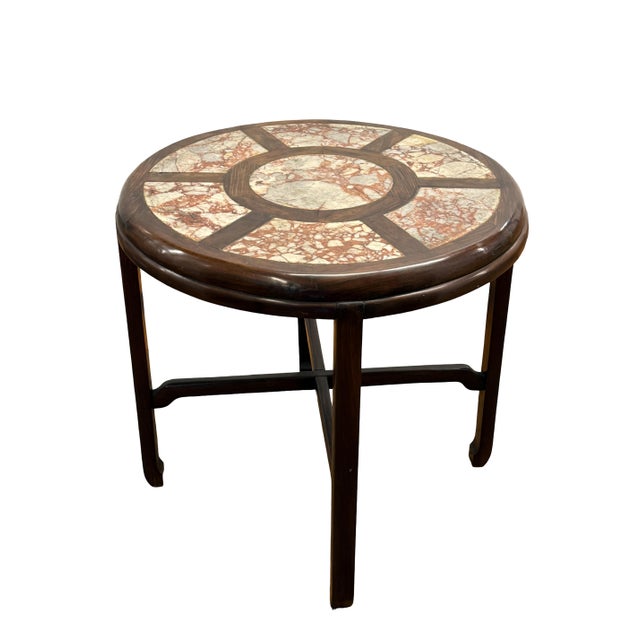 Asian Style Early 20th Century Old Shanghai Style Hongmu and Marble Round Table For Sale - Image 4 of 6