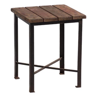 Vintage Industrial Stool in Pine Wood and Iron, Central Europe, 1950 For Sale
