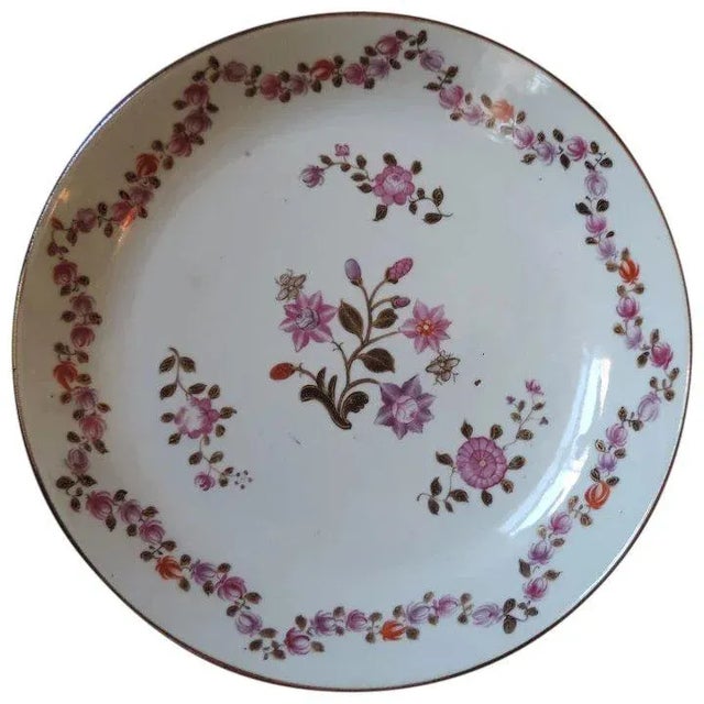 18th Century Chinese Export Porcelain Famille Rose Palette Low Bowl or Cake Plate For Sale - Image 11 of 11