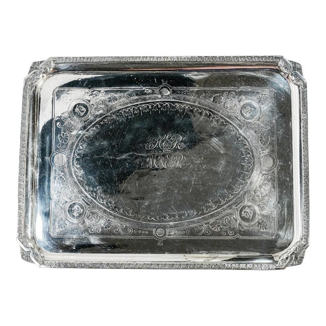 Heavy Silverplate Antique Victorian Aesthetic Movement Ornate Rectangle Tray For Sale
