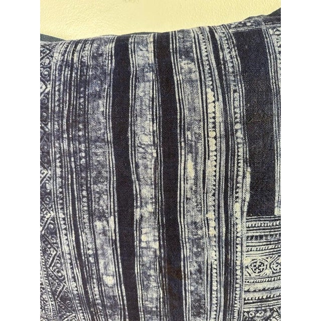 Early 21st Century Antique Indigo-Dyed Textile Pillow, Linen, Geometric Motifs, Usa For Sale - Image 5 of 9