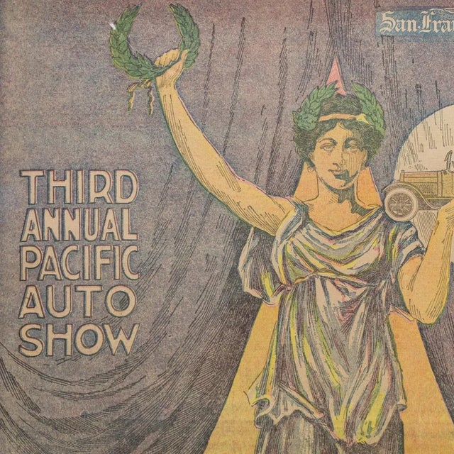 Art Deco Art Deco Exhibition Poster | Pacific Auto Show 1919 San Francisco Examiner For Sale - Image 3 of 9