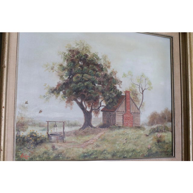 1970s Bucolic Country Cottage Oil Painting by Einstein in Multi-Layer Gilt Frame For Sale - Image 14 of 16